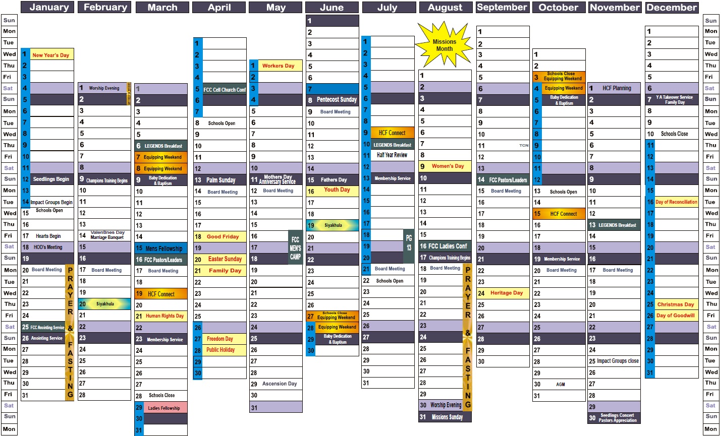 HCF 2025 Calendar